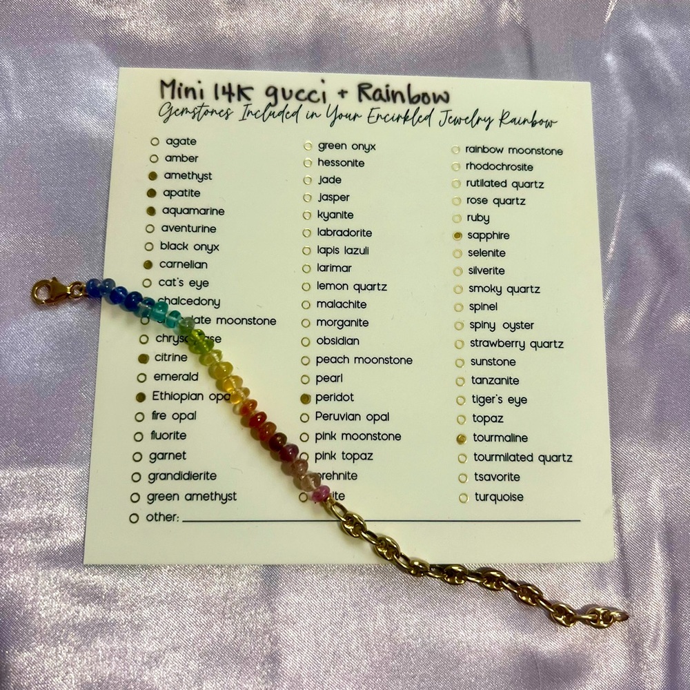 Rainbow gemstone and 14k gucci chain bracelet
